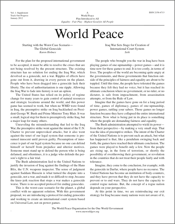 World Peace newsletters